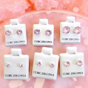 PINK CZ Stainless Steel 6-Pair Earring Bundle